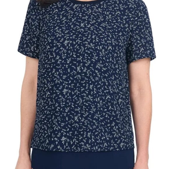 Hilary Radley Tops - Hilary Radley Women's Size Medium Navy Floral Short Sleeve Blouse Top NWT